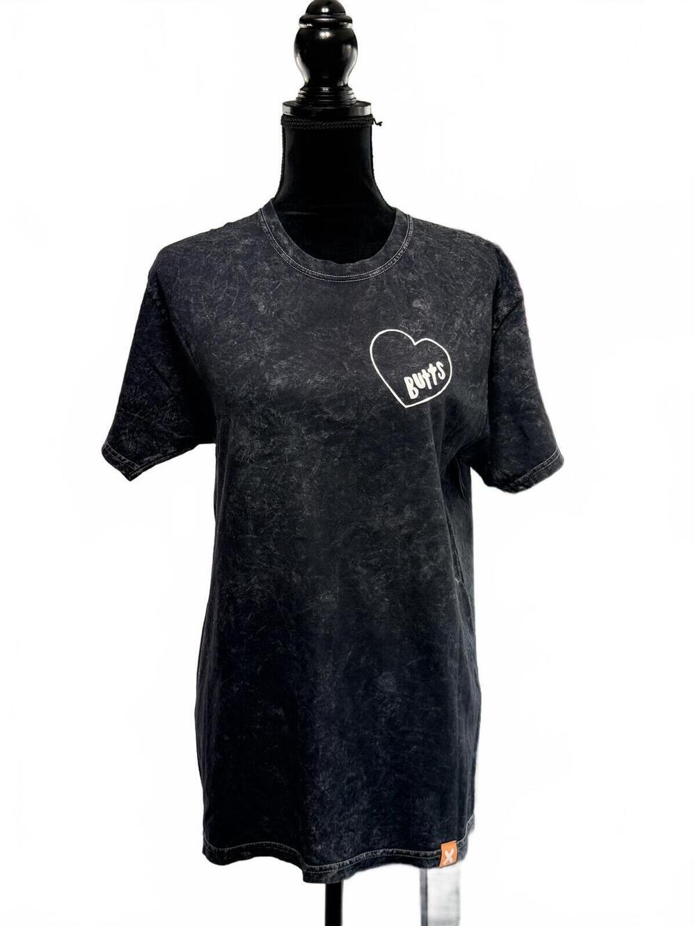Acid Wash Black Graphic Tee Heart Butts Oversized T-Shirt Streetwear Grunge M